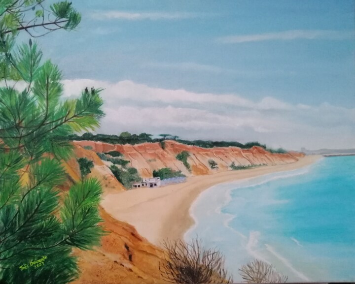 Peinture intitulée "Praia da Falésia, A…" par Inês Dourado, Œuvre d'art originale, Huile Monté sur Châssis en bois