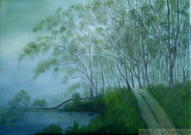 Painting titled "Nevoeiro no ribeiro…" by Inês Dourado, Original Artwork, Oil