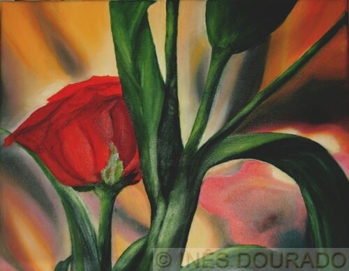 Painting titled "Rosa púrpura (Purpl…" by Inês Dourado, Original Artwork, Oil