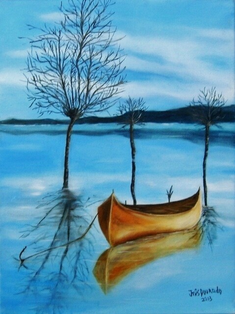 Pintura intitulada "Barco solitário (Lo…" por Inês Dourado, Obras de arte originais, Óleo