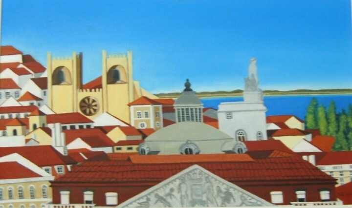 Painting titled "Lisboa X (Lisbon)" by Inês Dourado, Original Artwork, Oil