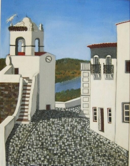 Painting titled "MÉRTOLA I, Alentejo…" by Inês Dourado, Original Artwork, Oil Mounted on Wood Stretcher frame