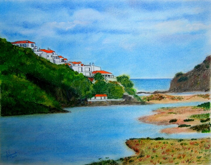 Schilderij getiteld "Odeceixe, Algarve" door Inês Dourado, Origineel Kunstwerk, Pastel