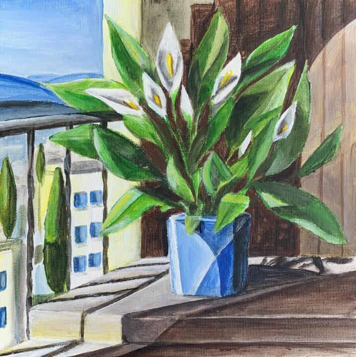 Painting titled "Spathiphyllum on th…" by Inessa Gogia, Original Artwork, Acrylic