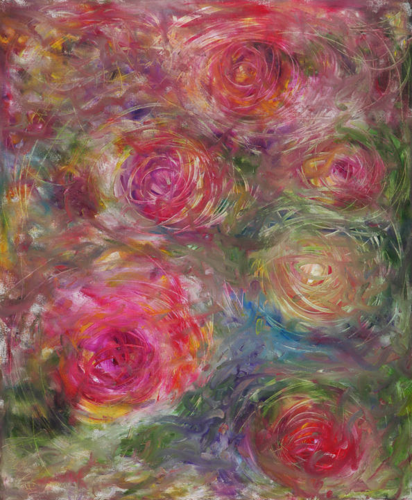 Painting titled "ROSAS ABSTRATAS" by Inezpagnocelli, Original Artwork, Acrylic