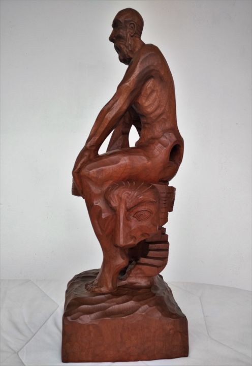 Sculptuur getiteld "Esclavo de su mente" door Infa Inot, Origineel Kunstwerk, Hout