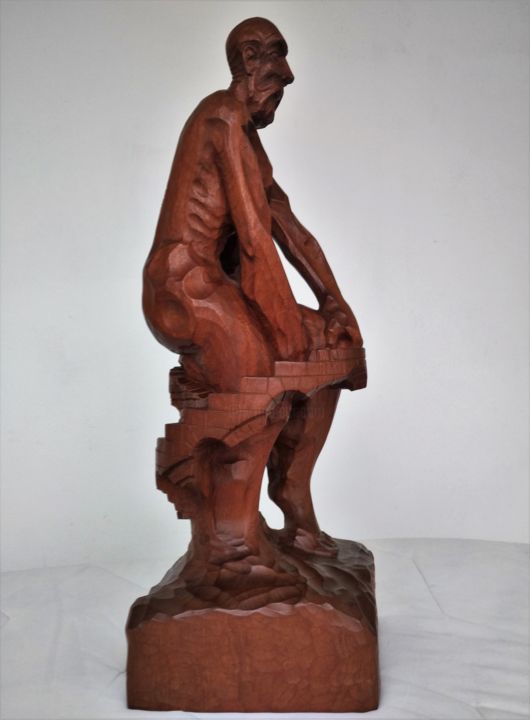 Sculptuur getiteld "Esclavo de su mente2" door Infa Inot, Origineel Kunstwerk, Hout