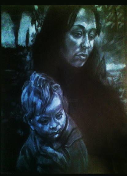 Картина под названием "Mother with baby" - Carina Reytblat, Подлинное произведение искусства