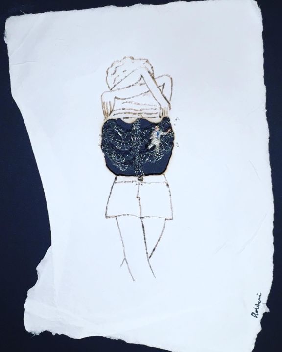 Art textile intitulée "La cage thoracique" par Stéphanie Salinères, Œuvre d'art originale, Fil Monté sur Carton