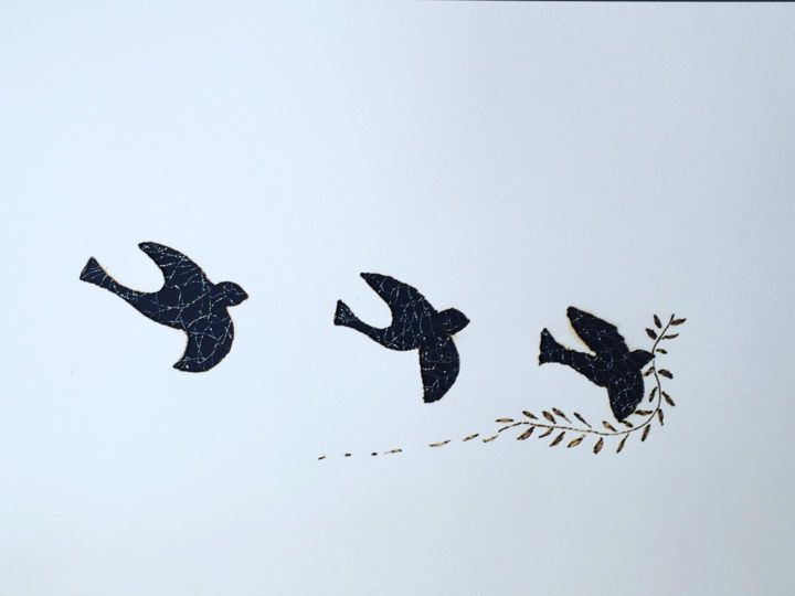 Arte tessile intitolato "Les oiseaux de pass…" da Stéphanie Salinères, Opera d'arte originale, Filo