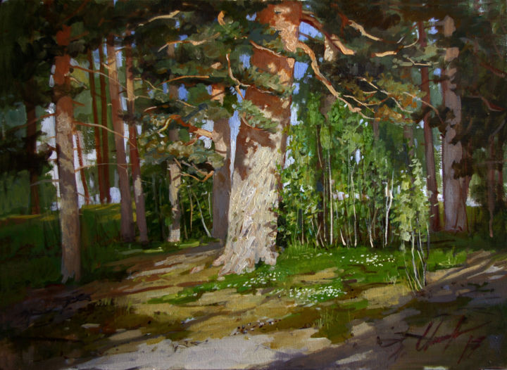 Painting titled "Pine forest" by Elmar Magerram, Original Artwork, Oil