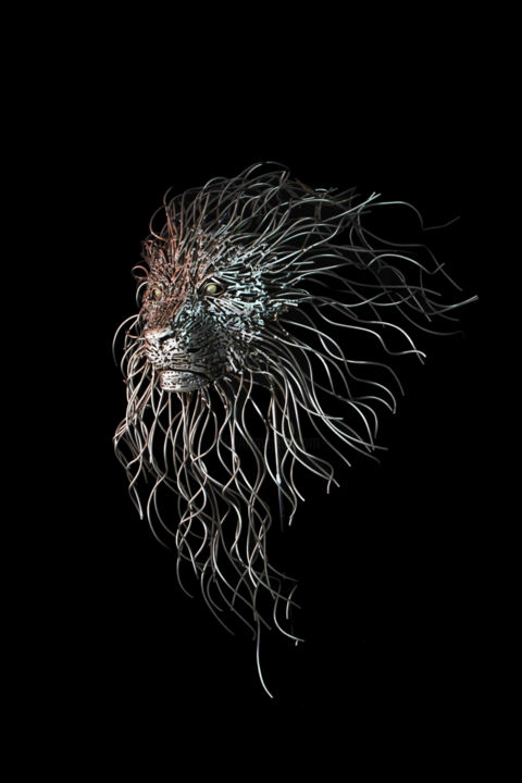 Sculpture titled "Metal Lion Sculptur…" by Georgie Poulariani, Original Artwork, Metals