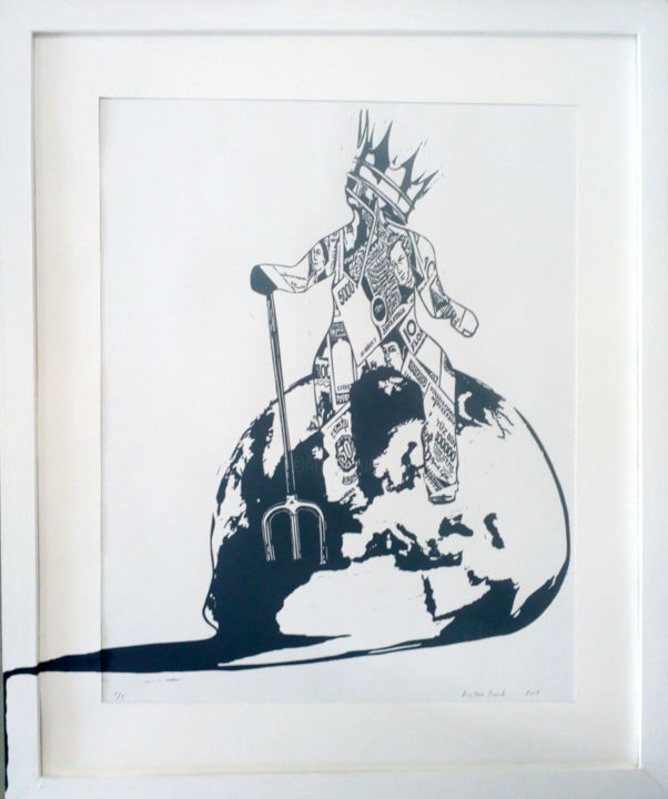 Prenten & gravures getiteld "capitalism.jpg" door Luc Van Loock, Origineel Kunstwerk, Linosnede