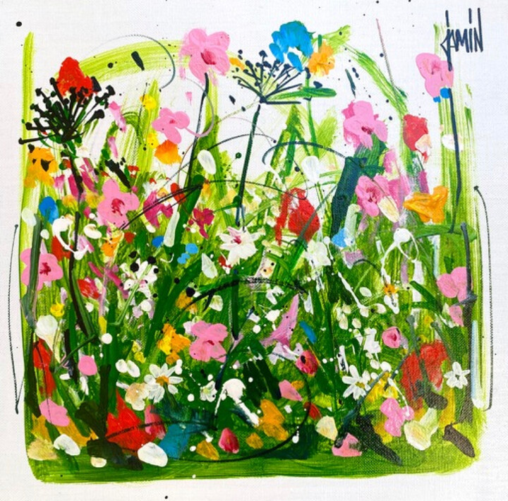 Peinture intitulée "Prairie en fleurs" par David Jamin, Œuvre d'art originale, Acrylique
