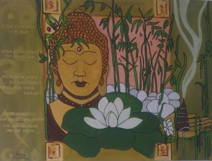 Schilderij getiteld "Buddha Quotes" door Bs Van Hemert, Origineel Kunstwerk, Acryl