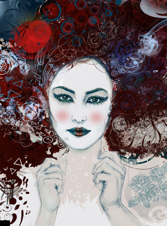 Gravures & estampes intitulée "Geisha I - Limited…" par Ladislav Hubert, Œuvre d'art originale, Impression numérique