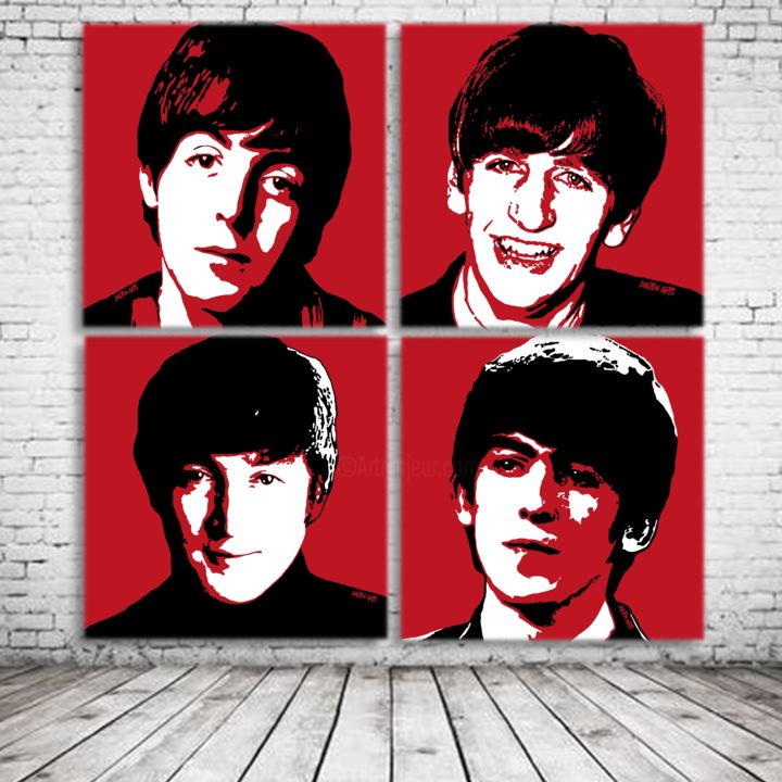 Digitale Kunst getiteld "The Beatles 4x 100/…" door Dalton Arts, Origineel Kunstwerk, Digitaal Schilderwerk Gemonteerd op Fr…