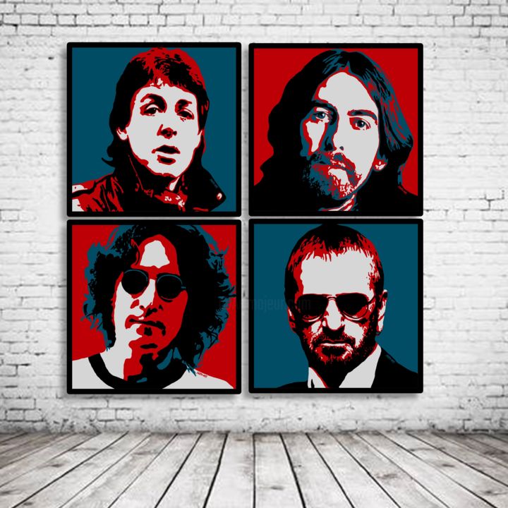 Digitale Kunst getiteld "The Beatles 4x 100/…" door Dalton Arts, Origineel Kunstwerk, Digitaal Schilderwerk Gemonteerd op Fr…