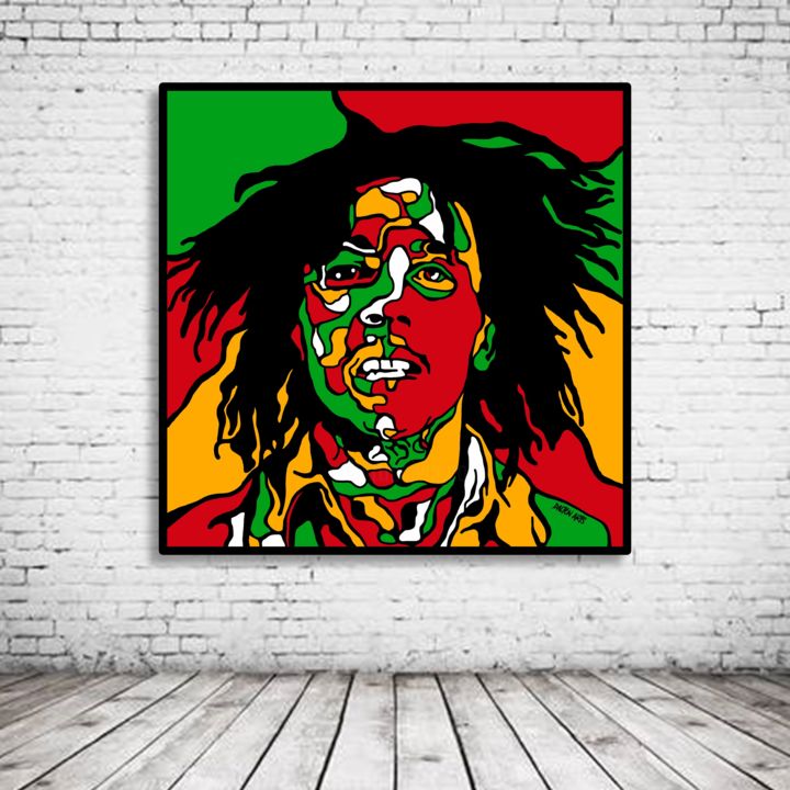 Digitale Kunst getiteld "Bob Marley canvas o…" door Dalton Arts, Origineel Kunstwerk, Digitaal Schilderwerk Gemonteerd op Fr…