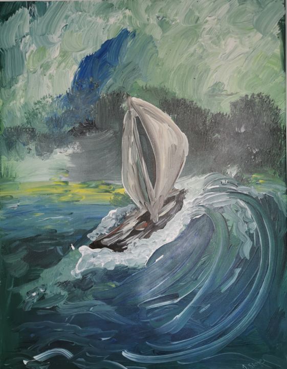 Schilderij getiteld "Schiff im Sturm" door Julietta Stone, Origineel Kunstwerk, Acryl