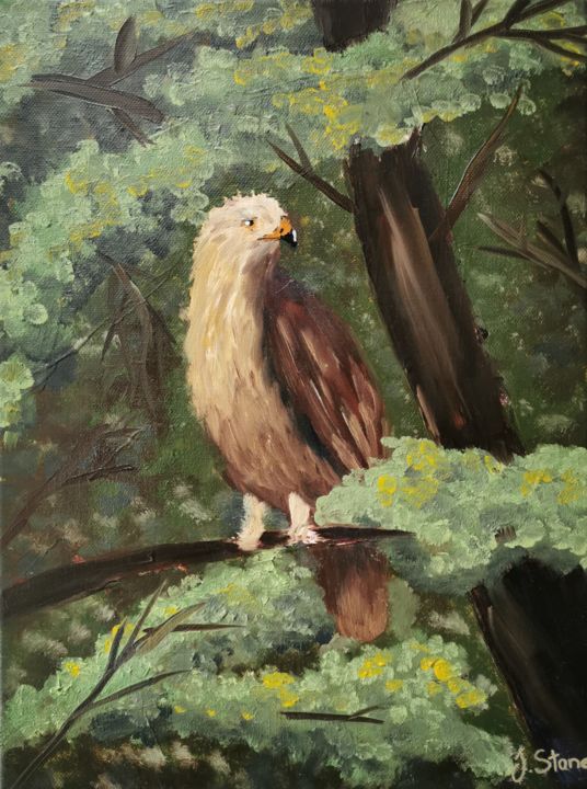 Malerei mit dem Titel "Adler im Baum" von Julietta Stone, Original-Kunstwerk, Acryl