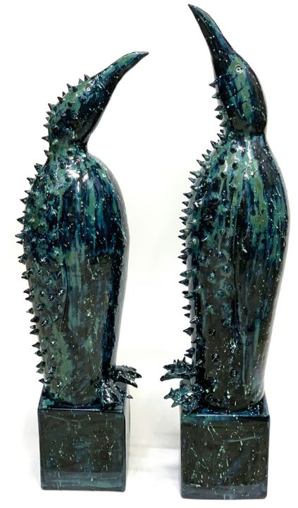 Скульптура под названием "Pinguini" - Roberto Fugnanesi, Подлинное произведение искусства, Глина