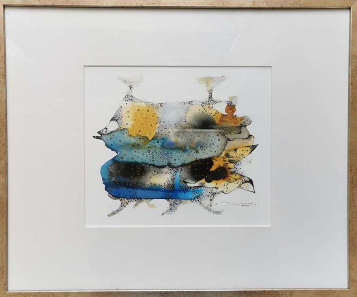 Drawing titled "Lac abstrait d'un a…" by Laura Potet, Original Art, Watercolor