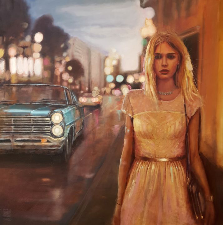 Painting titled "NIGHT LIGHT III" by Juan Francisco Gomez Cambronero, Original Art, Oil Mounted on Wood Panel