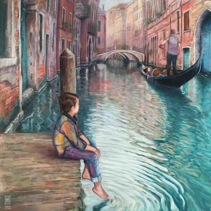 Painting titled "MIRADAS II" by Juan Francisco Gomez Cambronero, Original Art, Oil Mounted on Wood Panel