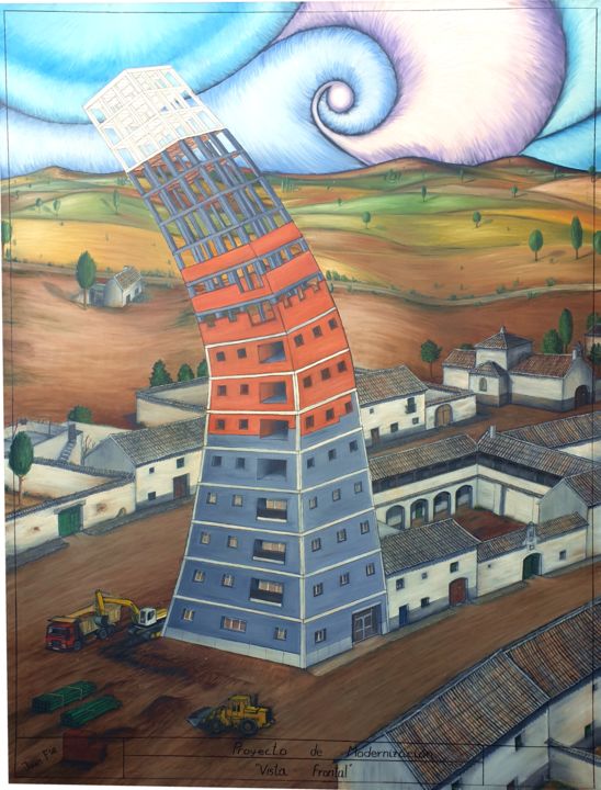 Painting titled "PROYECTO DE MODERNI…" by Juan Francisco Gomez Cambronero, Original Art, Oil Mounted on Wood Panel