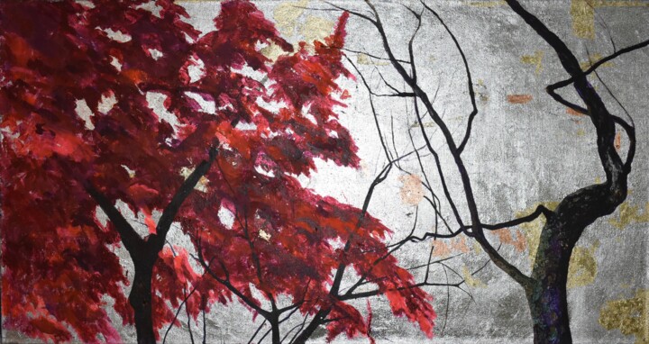 Картина под названием "acer palmatum 2" - Gaby Roter, Подлинное произведение искусства, Чернила Установлен на Деревянная рам…