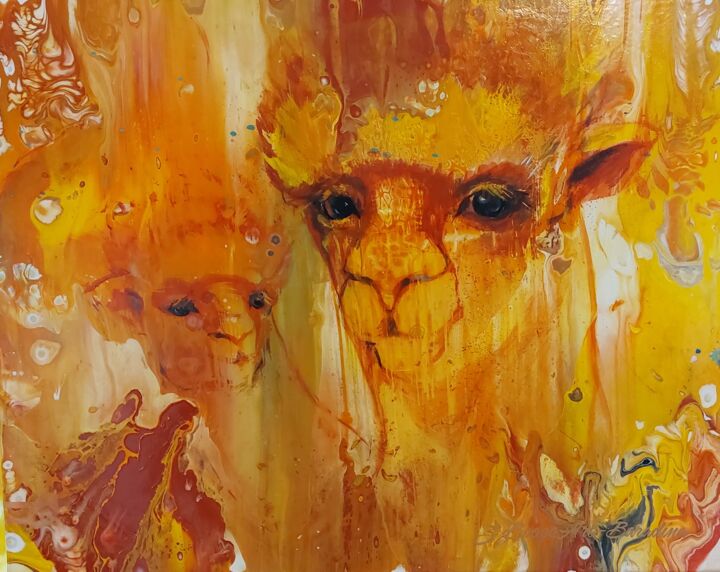 Painting titled "HOOGGELEGEN LAMAS" by Zjanna Boogaart-Baradina, Original Artwork, Acrylic