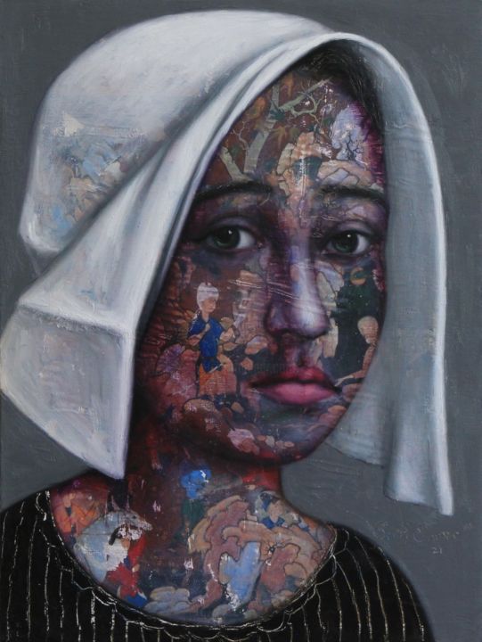 Pintura intitulada "woman portrait" por Şerif Sümer, Obras de arte originais, Pigmentos Montado em Painel de madeira