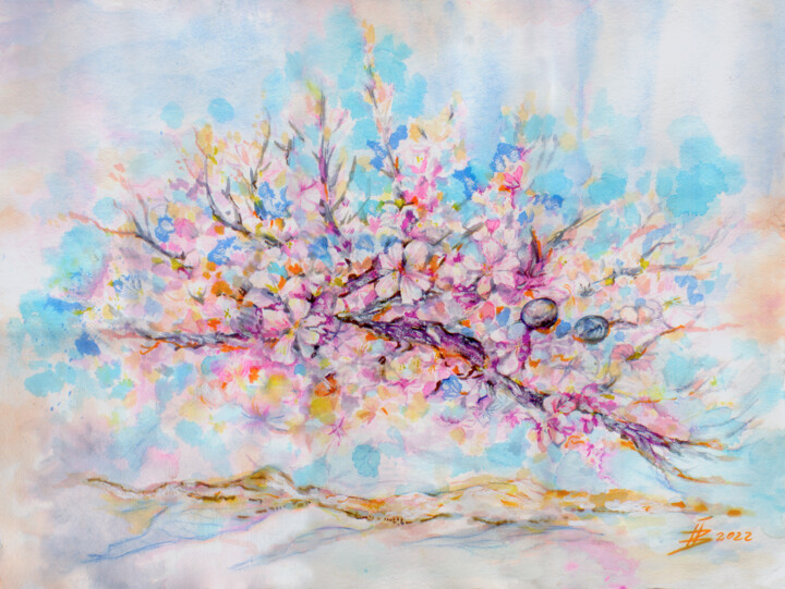 Картина под названием "Early Spring / Débu…" - Inga Aronovitch, Подлинное произведение искусства, Акварель