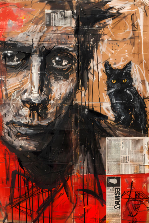 Arte digital titulada "Black and Red Portr…" por Inga Golli, Obra de arte original, Imagen generada por IA