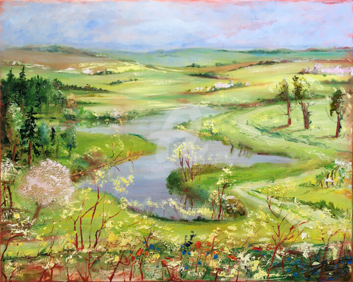 Pintura titulada "Landscape fantasy" por Inga Jurane, Obra de arte original, Oleo
