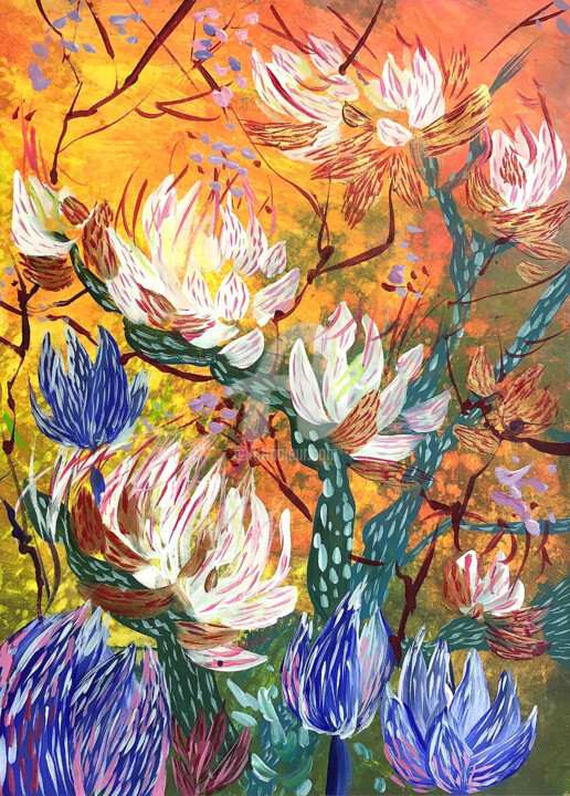 Painting titled "Blooming / 21x30cm" by Inga Jurane, Original Artwork, Acrylic