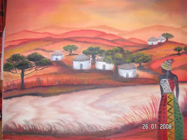 Peinture intitulée "meine Heimat Afrika" par Ingemalt, Œuvre d'art originale, Huile