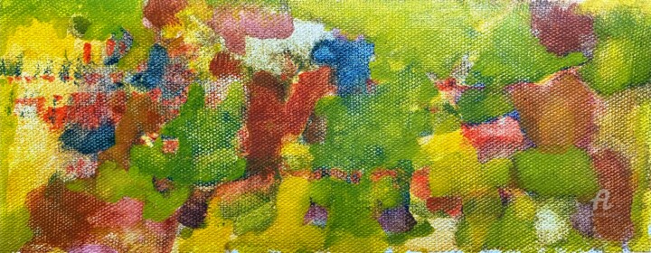 Painting titled "Green small landsca…" by Ingela Wallgren Lindgren, Original Artwork, Tempera