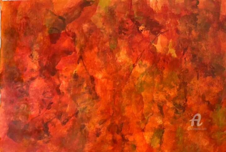 Schilderij getiteld "Red leafs" door Ingela Wallgren Lindgren, Origineel Kunstwerk, Tempera