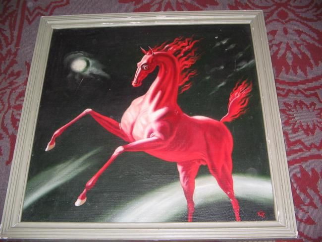 Painting titled "Red horse" by Ingemaars, Original Artwork, Oil