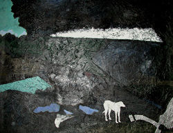 Pittura intitolato "Landscape with hound" da Inger Eriksson, Opera d'arte originale