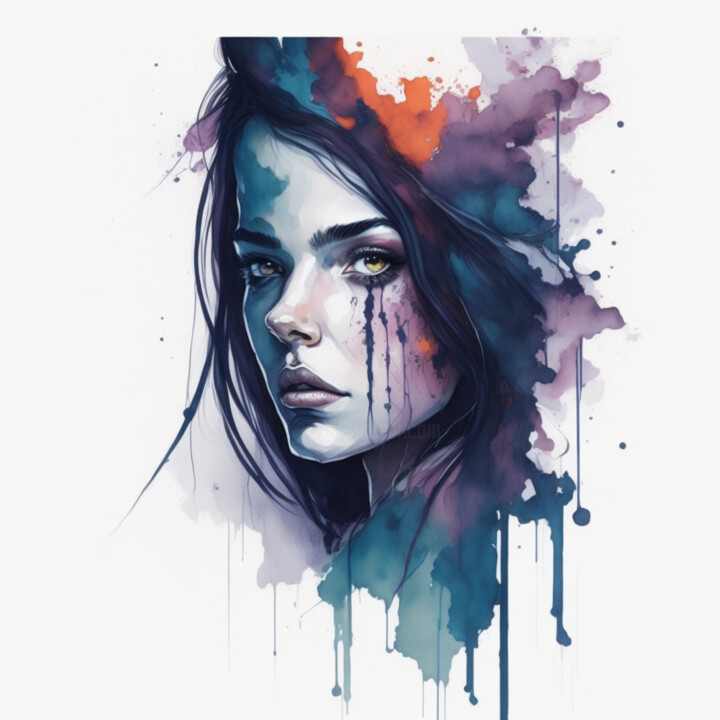 Digital Arts titled "Crying Woman" by Ingo Caun, Original Artwork, Digital Painting