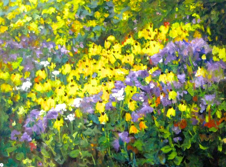 Painting titled "Purple Yellow" by Ingrid Dohm, Original Artwork, Acrylic