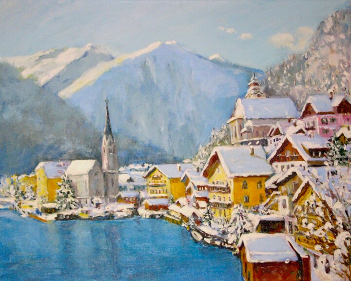 Painting titled "Hallstatt Austria" by Ingrid Dohm, Original Artwork, Acrylic