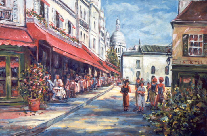 Painting titled "Paris Street Scene" by Ingrid Dohm, Original Artwork, Acrylic