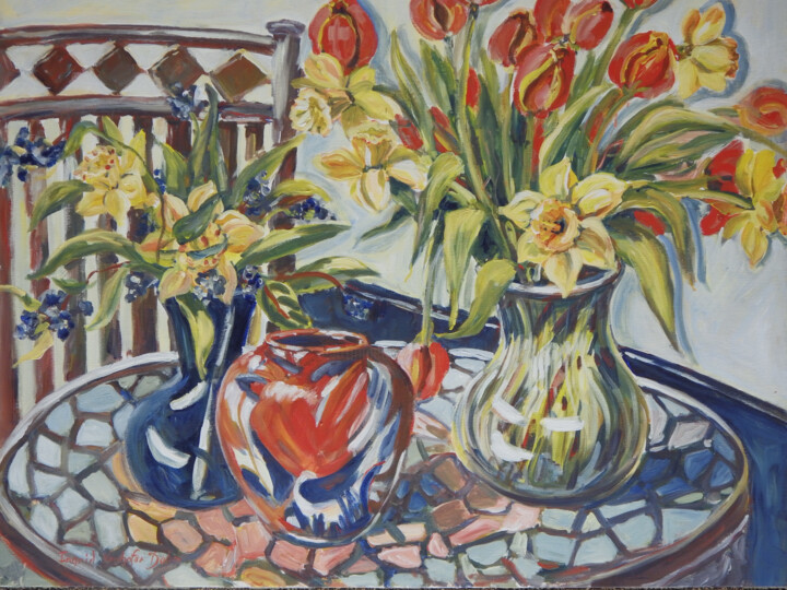 Peinture intitulée "Tulips and Daffodils" par Ingrid Dohm, Œuvre d'art originale, Acrylique
