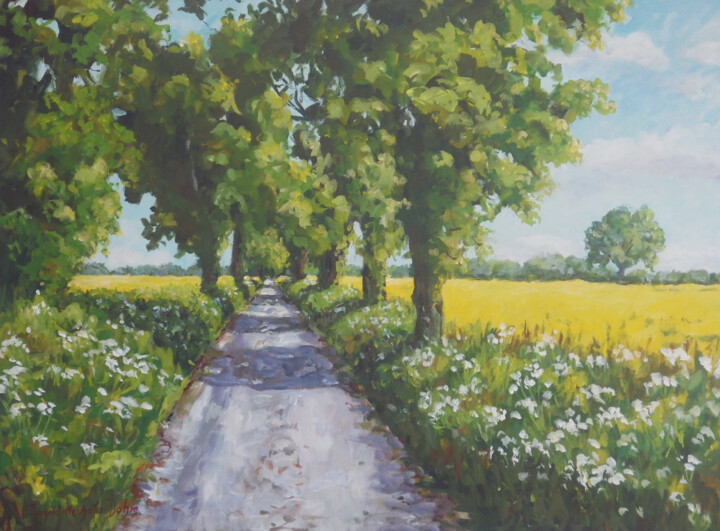Painting titled "The Rapeseed Field" by Ingrid Dohm, Original Artwork, Acrylic