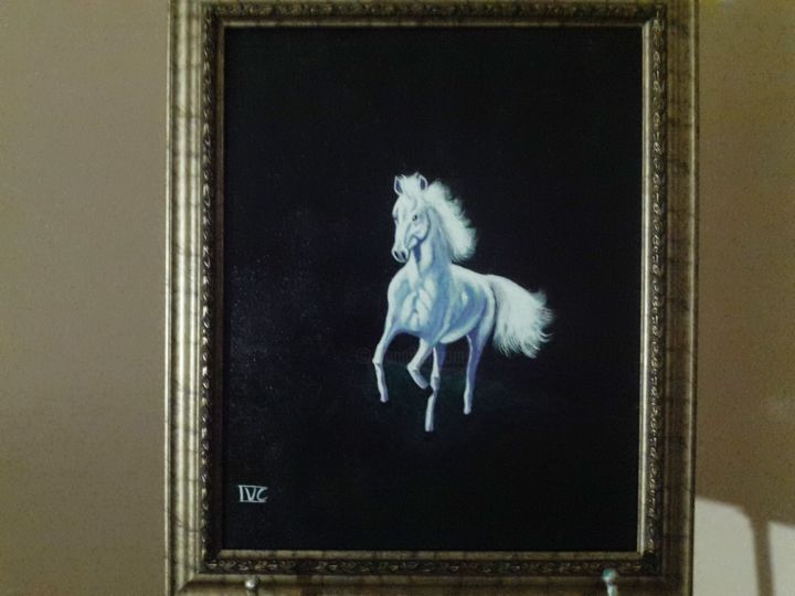「running white horse…」というタイトルの絵画 Ingrid Carlsonによって, オリジナルのアートワーク, アクリル