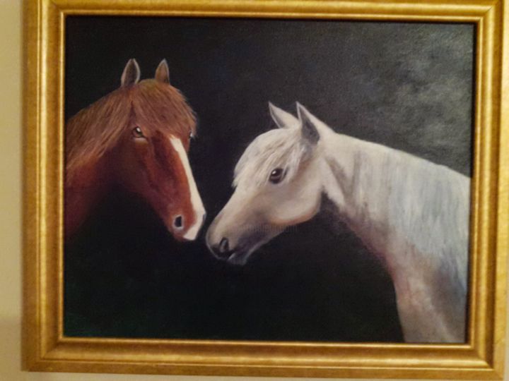 Painting titled "two horses becoming…" by Ingrid Carlson, Original Artwork, Acrylic